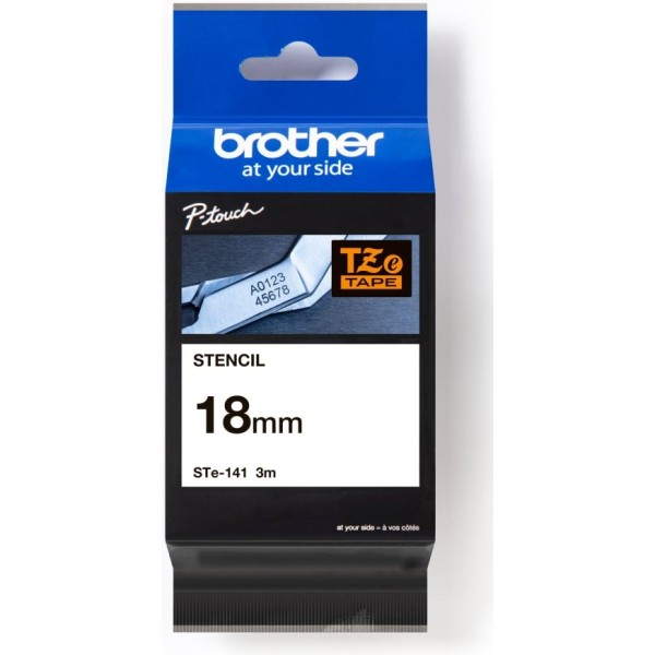 FITA DE STENCIL  P/ GRAVAÇAO BROTHER P-TOUCH STE141 18MM x 3MT TEXTO BRANCO / FITA PRETA