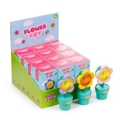 MINI VENTOINHA PORTATIL EM FORMA DE VASO DE FLORES RECAREGAVEL CORES SORTIDAS