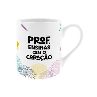 CANECA DE CERAMICA LOVELY STORY 300ML - PROF, ENSINAS COM O CORACAO