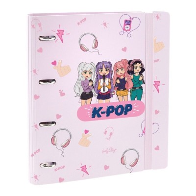 PASTA ARQUIVO LOVELY STORY K-POP L/E 40MM 4 ARGOLAS C/ RECARGA QUADRICULADA + SEPARADORES CORES SORTIDAS