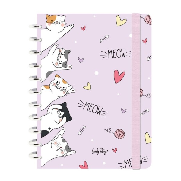 CADERNO INTELIGENTE A4 100gr. 100FLS PAUTADO LOVELY STORY MEOW LOVE