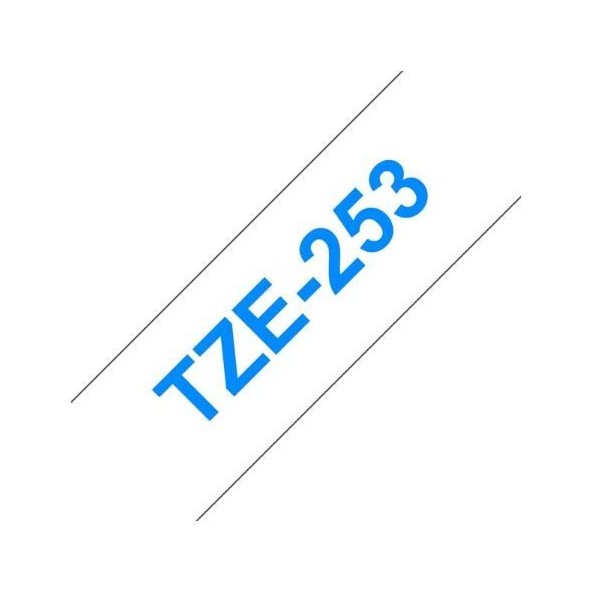 FITA P/ GRAVAÇAO BROTHER P-TOUCH TZE253 24MM x 8MT TEXTO AZUL / FITA  BRANCO