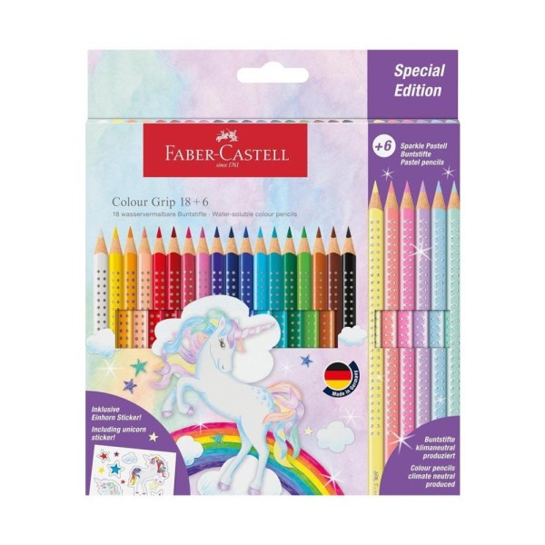 CAIXA C/ 24 x LAPIS DE CORES FABER CASTELL GRIP SPECIAL EDITION 24 CORES (18 CORES + 6 PASTEL)