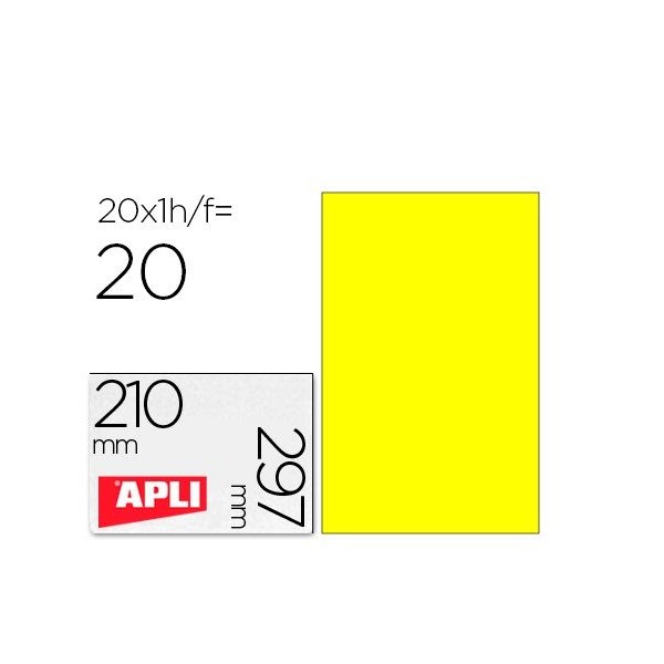 ETIQUETAS APLI LASER  A4 210x297mm AMARELO 20FLS