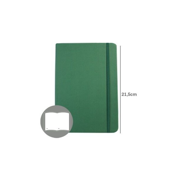BLOCO NOTAS LISO 215x145mm  116FLS CAPA SEMI PELE VERDE ESMERALDA C/ELASTICO